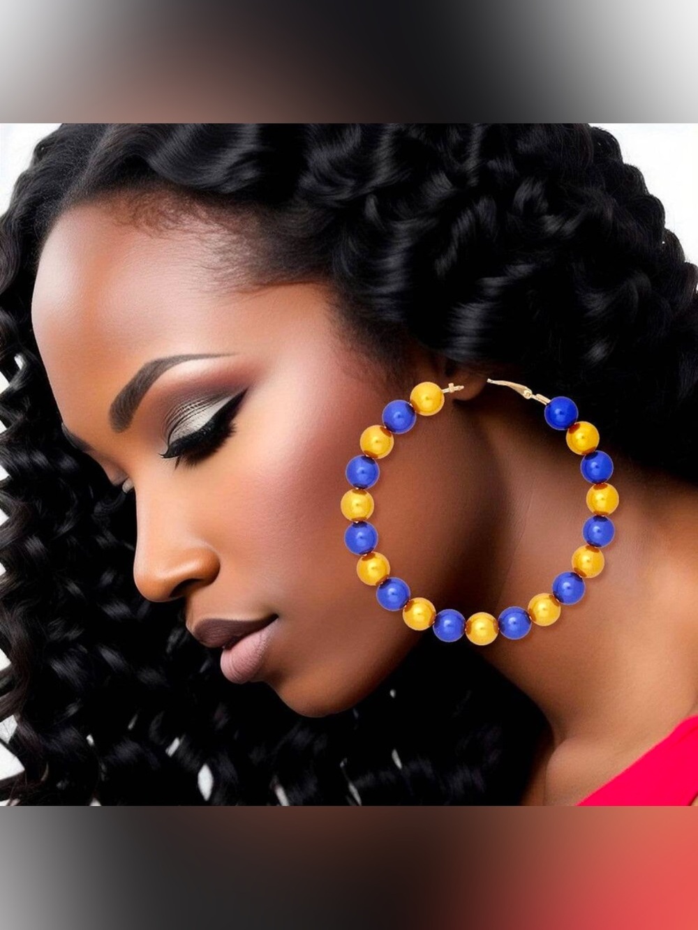 Blue and Yellow Beaded Hoop Earrings